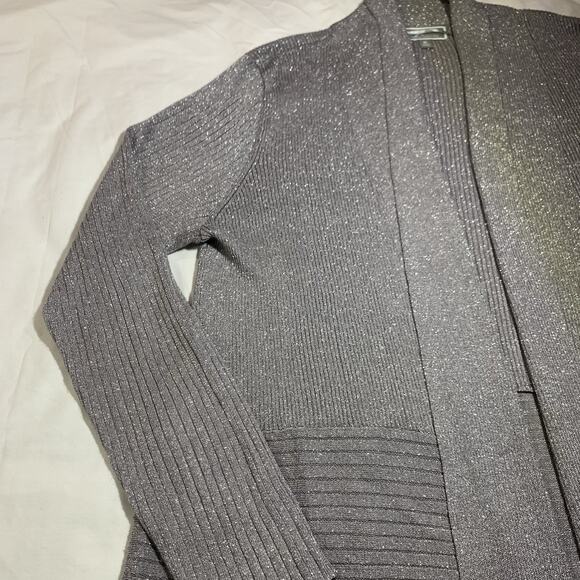JM Collection Cardigan Women's XL Open Front Gray Silver Sparkle Glitter Stretch - Picture 3 of 13